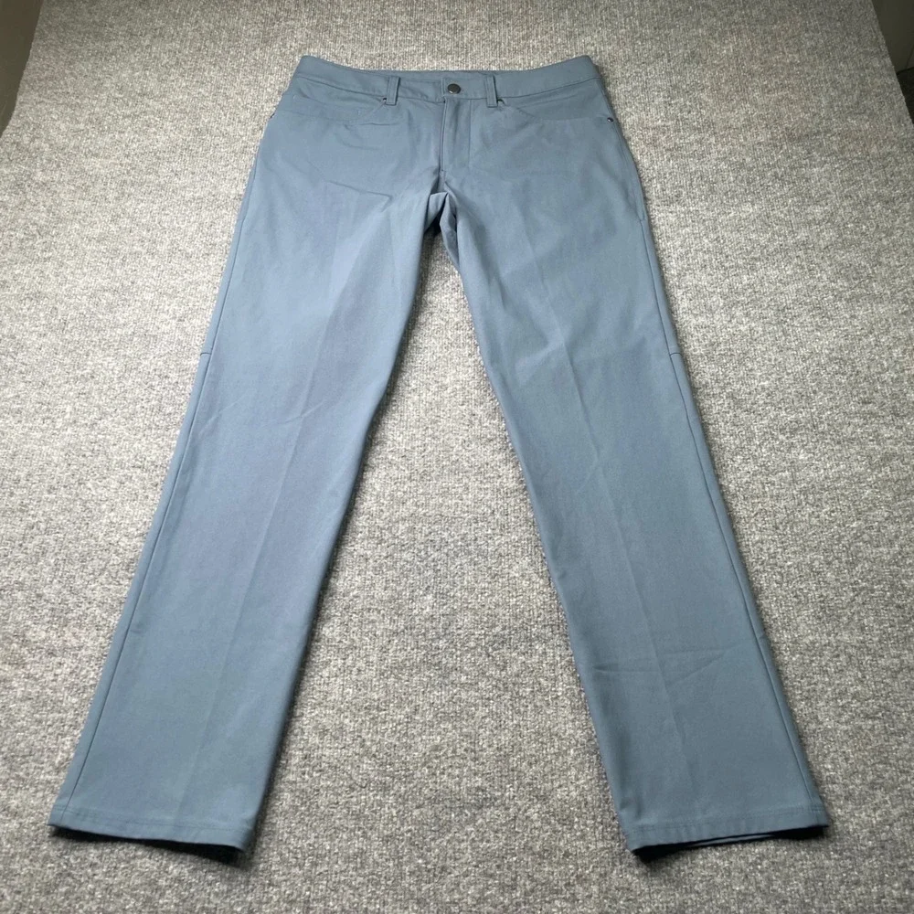 Lululemon ABC Pants Mens 31 Blue Gray Slim Fit Warpstreme Five Pocket Trousers